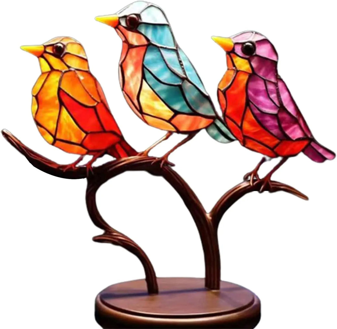 Dekorative Skulptur Bunte Vögel auf Zweig 3