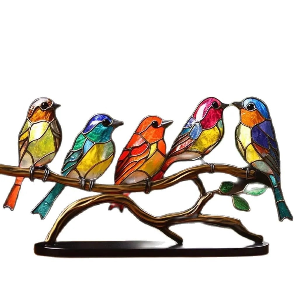 Dekorative Skulptur Bunte Vögel auf Zweig 4