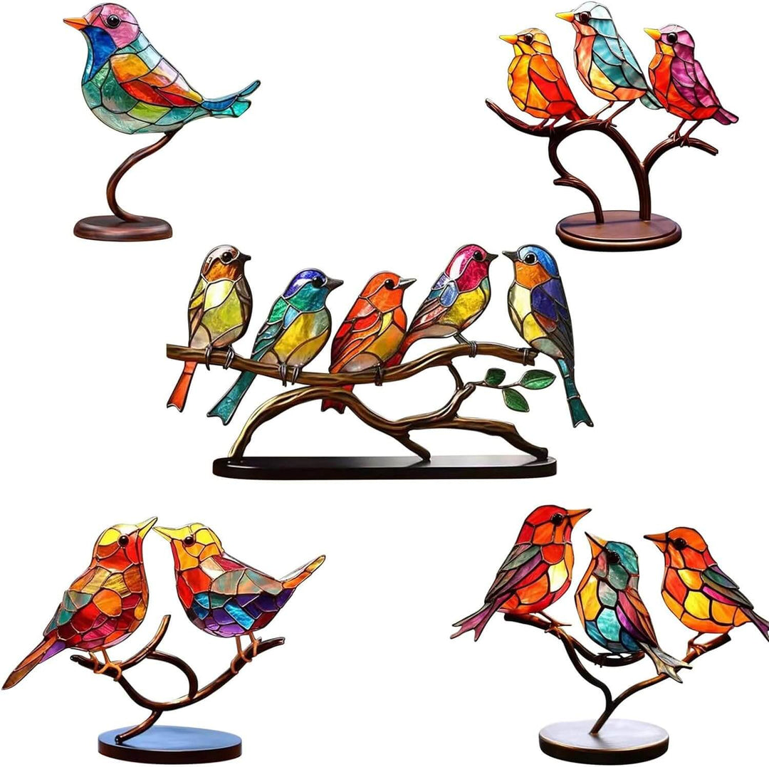 Dekorative Skulptur Bunte Vögel auf Zweig 5