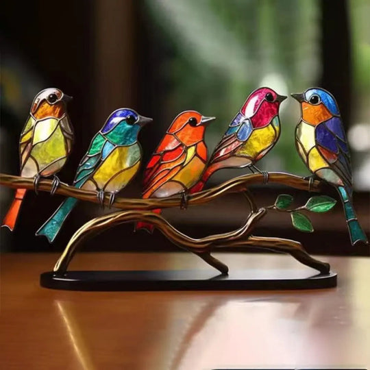 Dekorative Skulptur Bunte Vögel auf Zweig 7