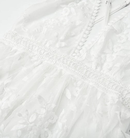 Damen Cocktailkleid Knielang mit Blumenstickerei aus Netzstoff für festliche Anlässe-6