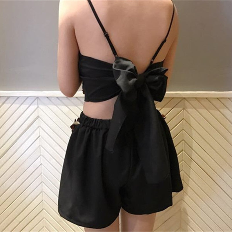 Floral Besticktes Crop Top Und Shorts Set