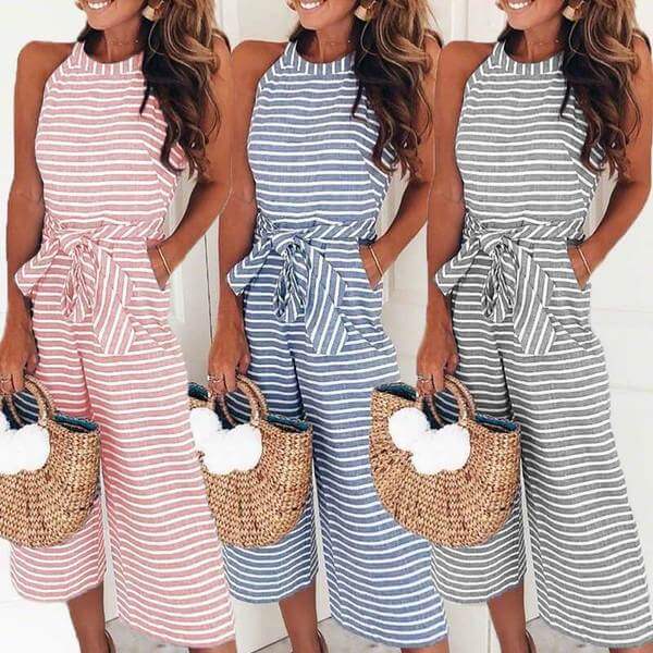 Frauen Gestreifter Schnürer Jumpsuit
