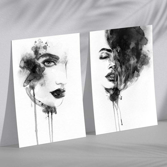 Gerahmtes Set aus 2 Modeillustrationen Schwarz-Weiß für Stilbewusste Räume 2