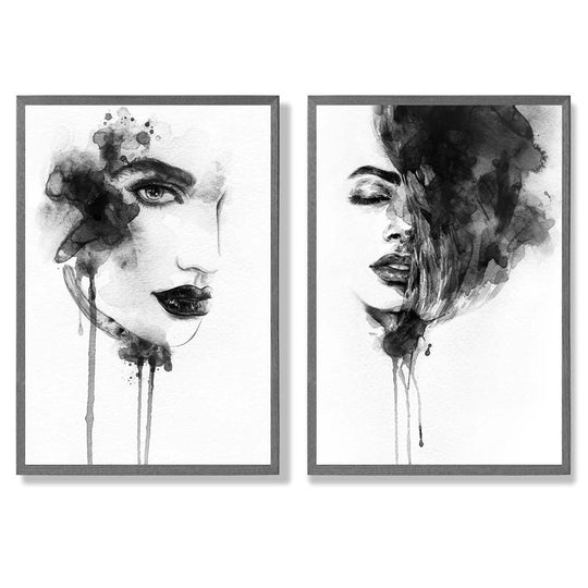 Gerahmtes Set aus 2 Modeillustrationen Schwarz-Weiß für Stilbewusste Räume 4