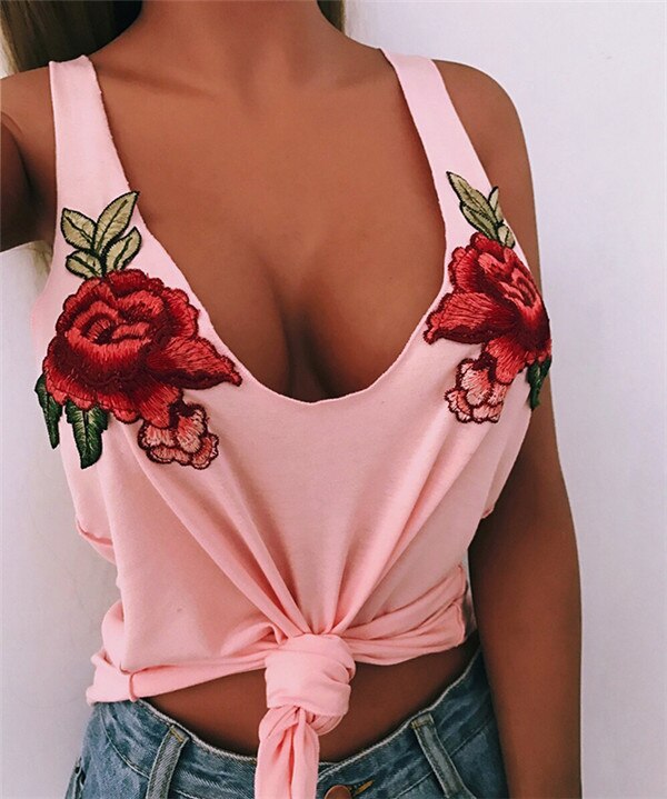 Gestickte Rose Damen Tanktop
