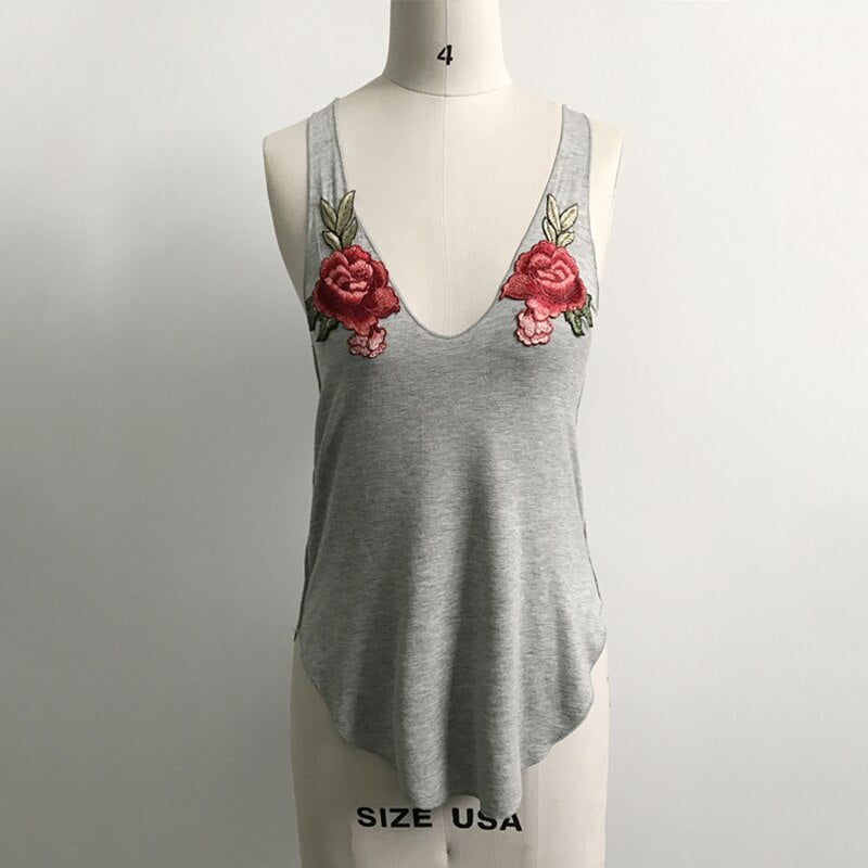 Gestickte Rose Damen Tanktop