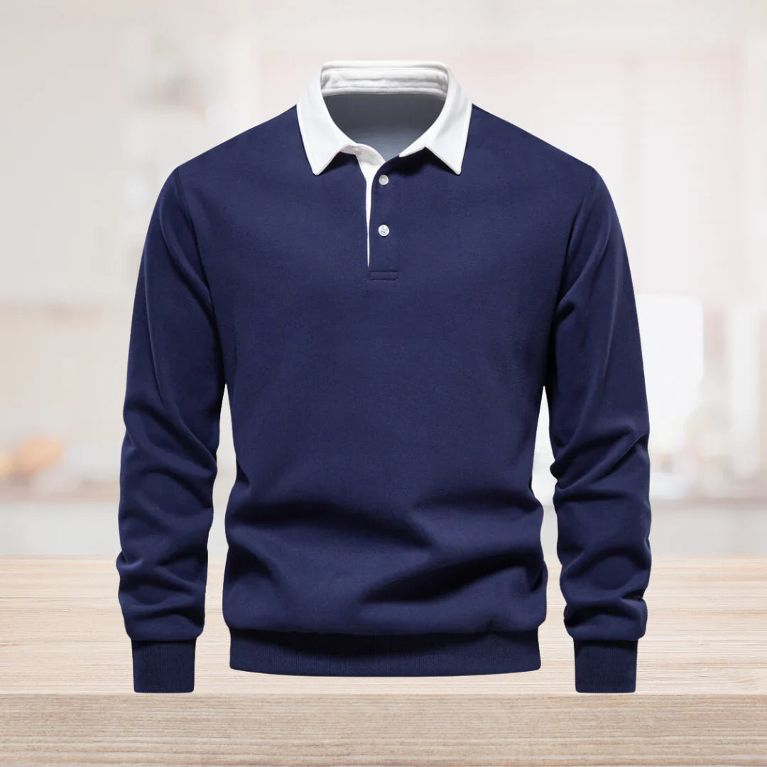 Herren Langarm Poloshirt Klassischer Kragen 100% Baumwolle-1