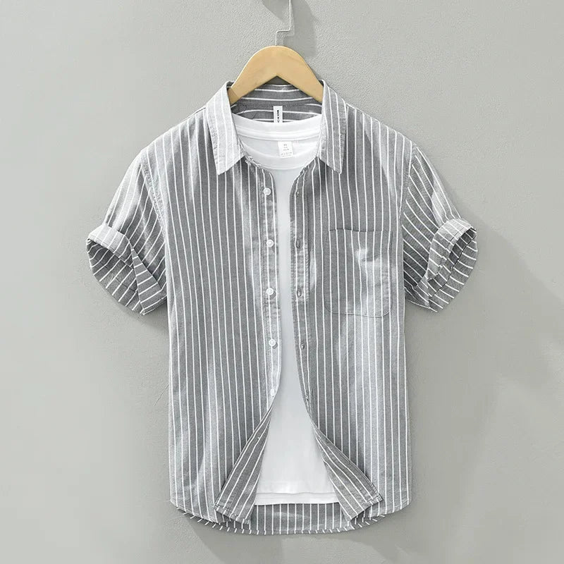 Variant image for Herren Hemd Gestreift Sommer Baumwolle Casual-7