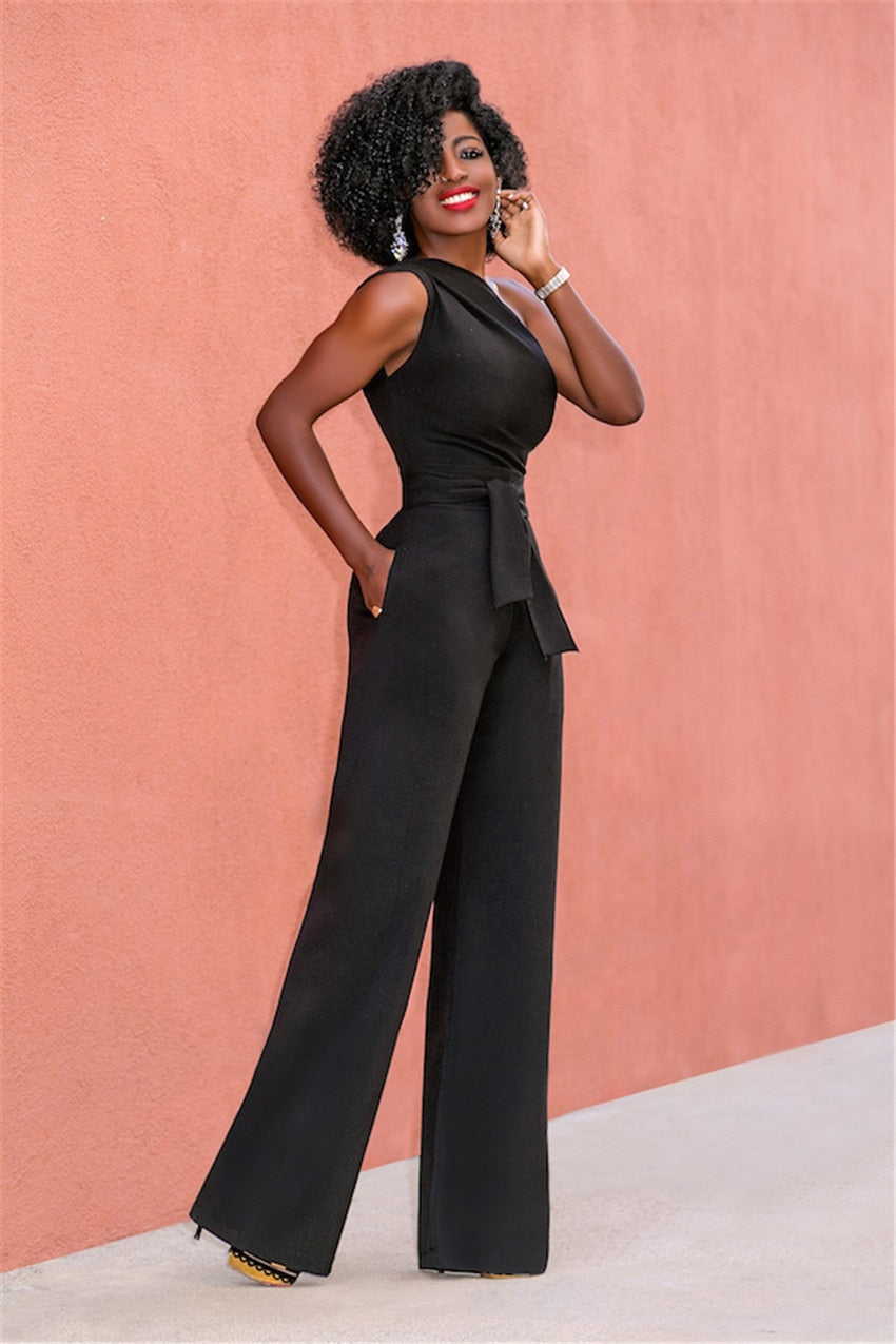 Damen Jumpsuit One-Shoulder Design Elegant Polyester Baumwolle-4