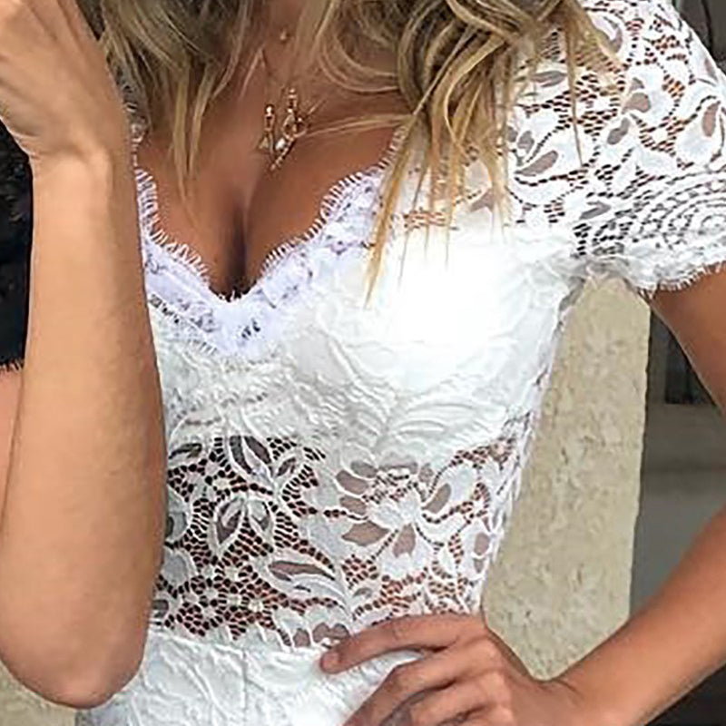 Damen Jumpsuit Festlich Elegant Mit Spitzenüberlagerung Spandex 6