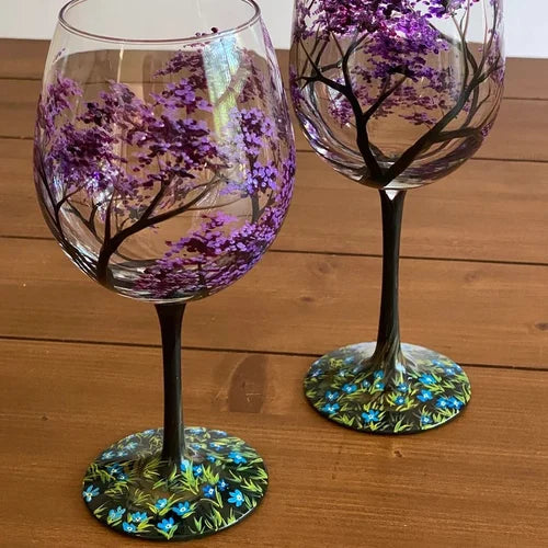 Handbemalte Weingläser mit Baum-Motiv für jede Jahreszeit 10