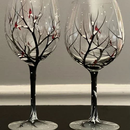 Handbemalte Weingläser mit Baum-Motiv für jede Jahreszeit 2