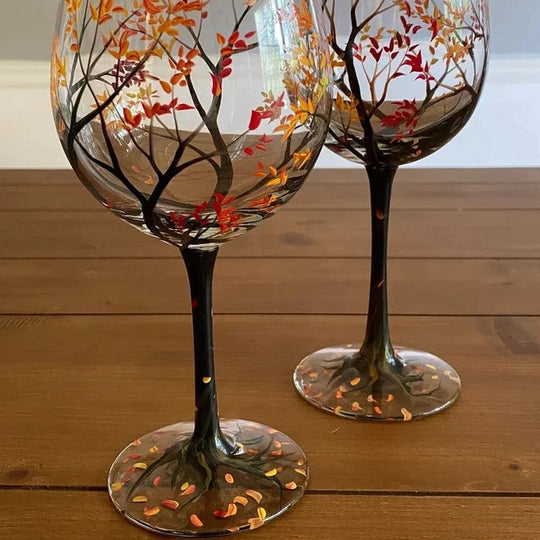 Handbemalte Weingläser mit Baum-Motiv für jede Jahreszeit 9