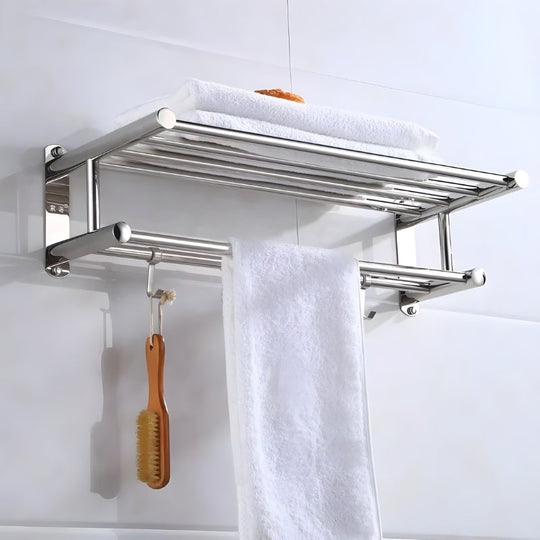 Handtuchregal Bad Modernes Doppelregal mit Haken für Handtücher und Badutensilien 1