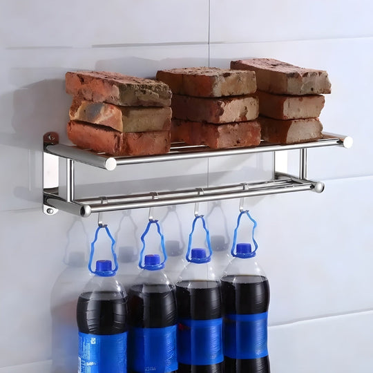 Handtuchregal Bad Modernes Doppelregal mit Haken für Handtücher und Badutensilien 3