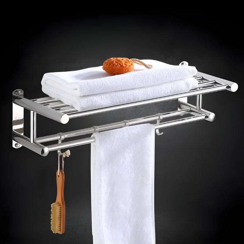 Handtuchregal Bad Modernes Doppelregal mit Haken für Handtücher und Badutensilien 4