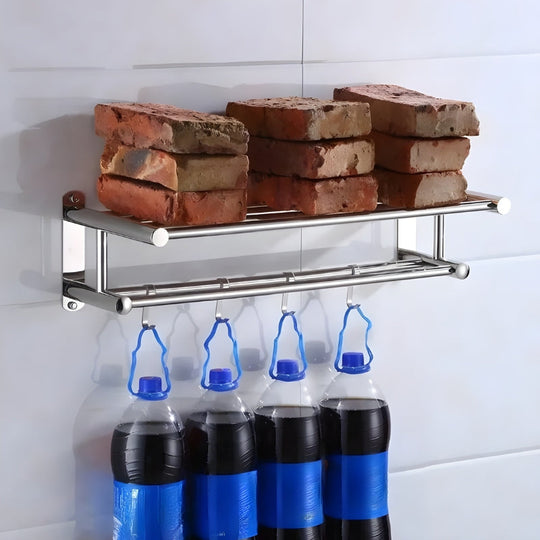 Handtuchregal Bad Modernes Doppelregal mit Haken für Handtücher und Badutensilien 5
