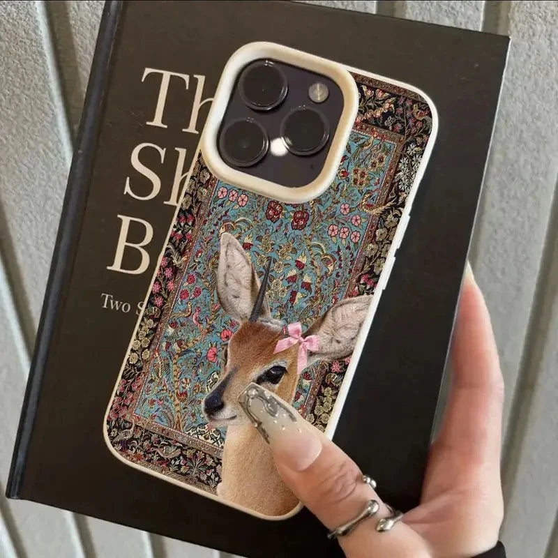 Handyhülle mit Vintage Blume und Hirsch für iPhone 0
