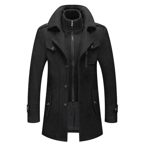 Herren Mantel Lang Eleganter Wintermantel Hochwertiges Polyester 3