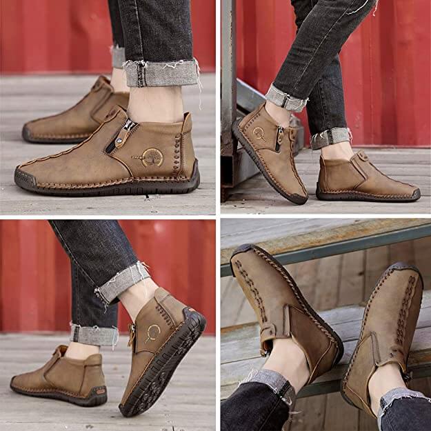 Herren Vintage Hand Genäht Stiefelette