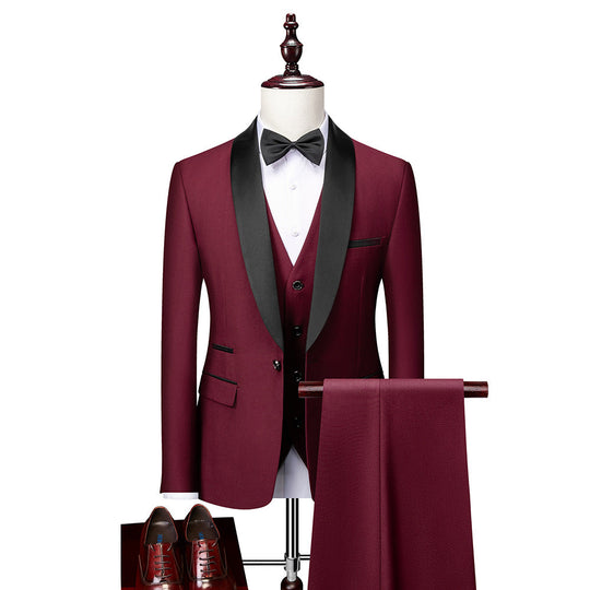 Herren 3-teiliges Anzug-Set Slim Fit Wolle 1