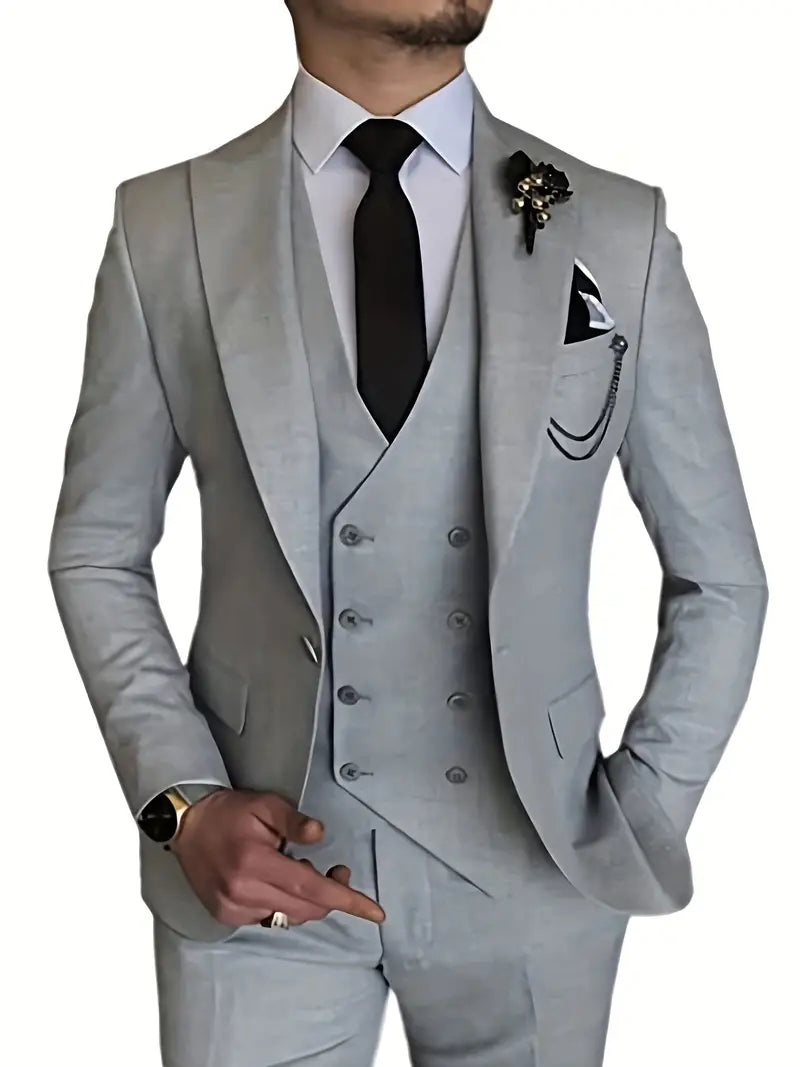 Herren Anzug Set 3-teilig Blazer, Weste und Hosen für Business und Freizeit 12