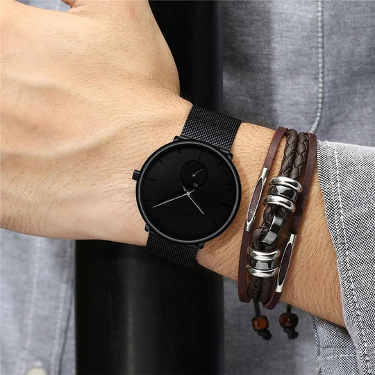 Herren Armbanduhr Minimalistisch Edelstahl Blau 1