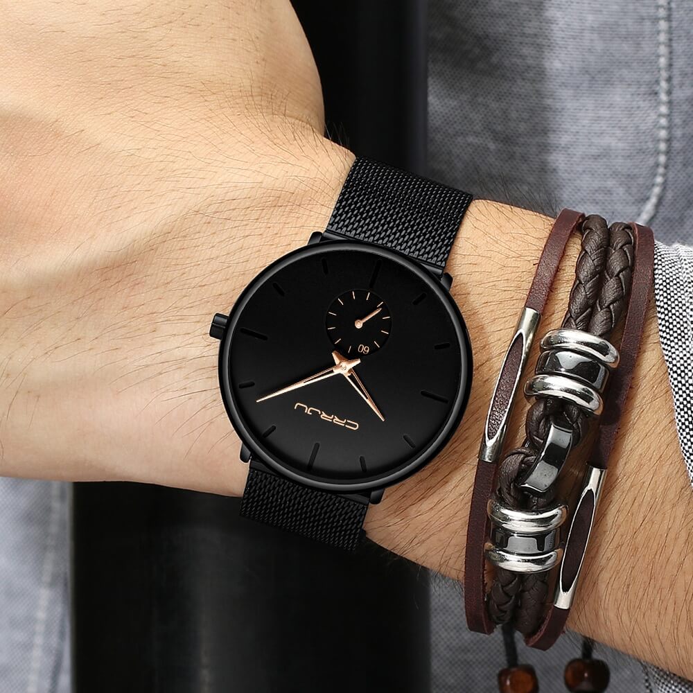 Herren Armbanduhr Minimalistisch Edelstahl Blau 2