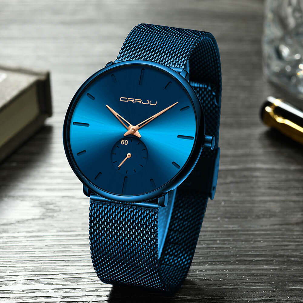 Herren Armbanduhr Minimalistisch Edelstahl Blau 9