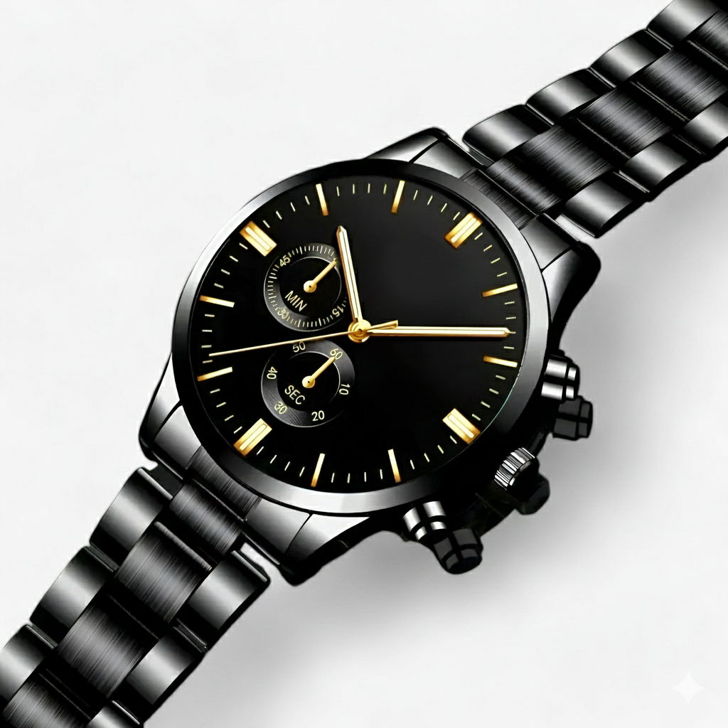 Herren Armbanduhr Quarz Schwarz Titanstahl mit Kalenderfunktion 3