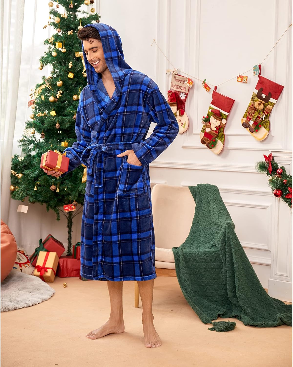 Herren Bademantel Lang Fleece 4