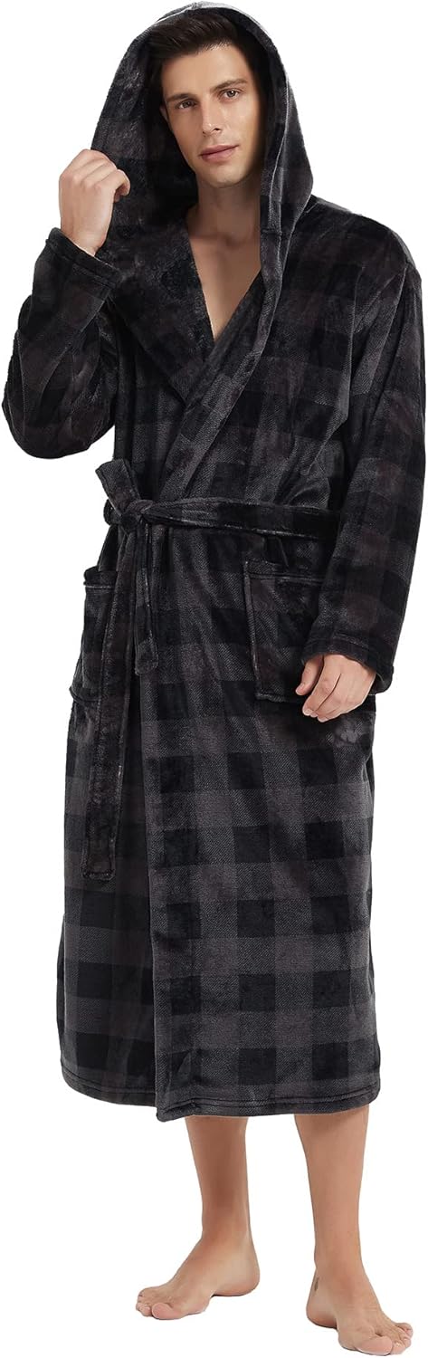 Herren Bademantel Lang Mit Geräumigen Taschen Und Verstellbarem Taillengürtel 12