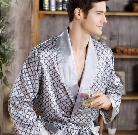 Herren Bademantel Satin Mit Goldprint Luxuriös Und Bequem 4