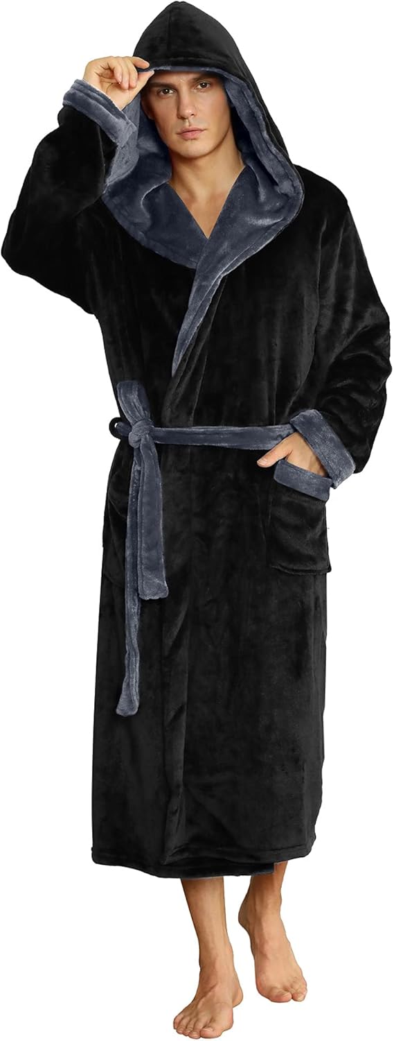 Herren Bademantel mit Kapuze und zweifarbigem Design 16