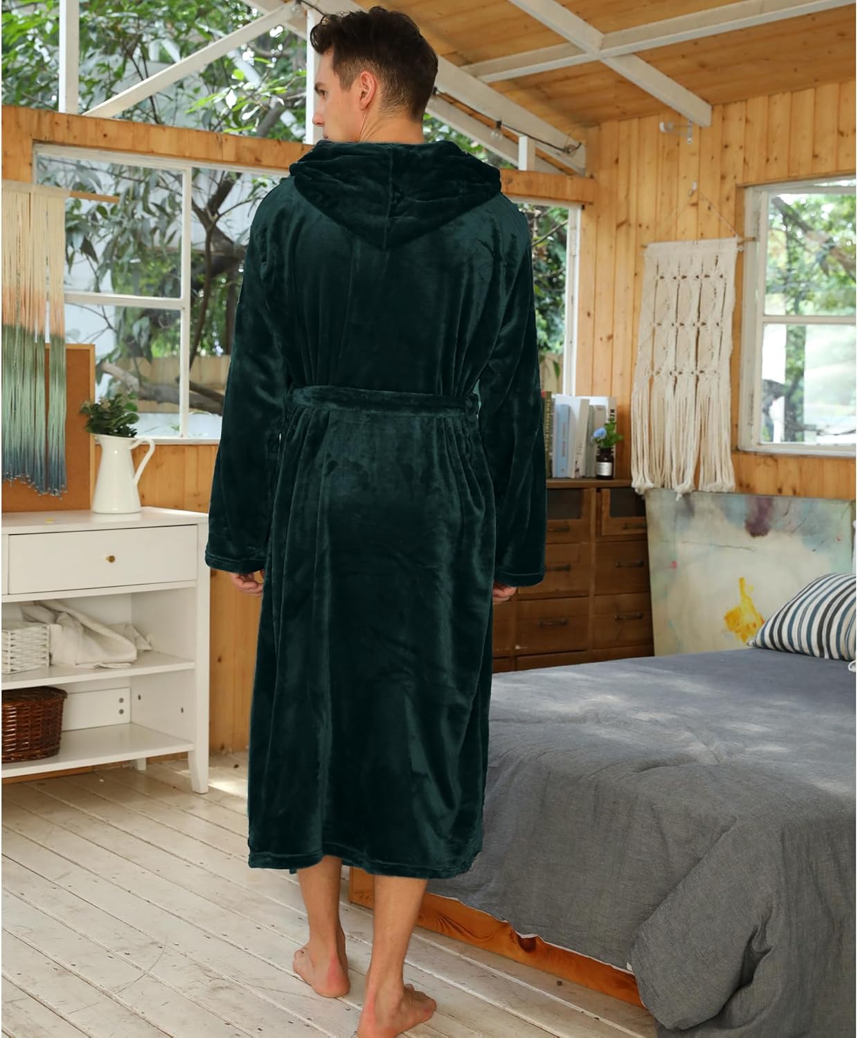 Herren Bademantel mit Kapuze und zweifarbigem Design 2