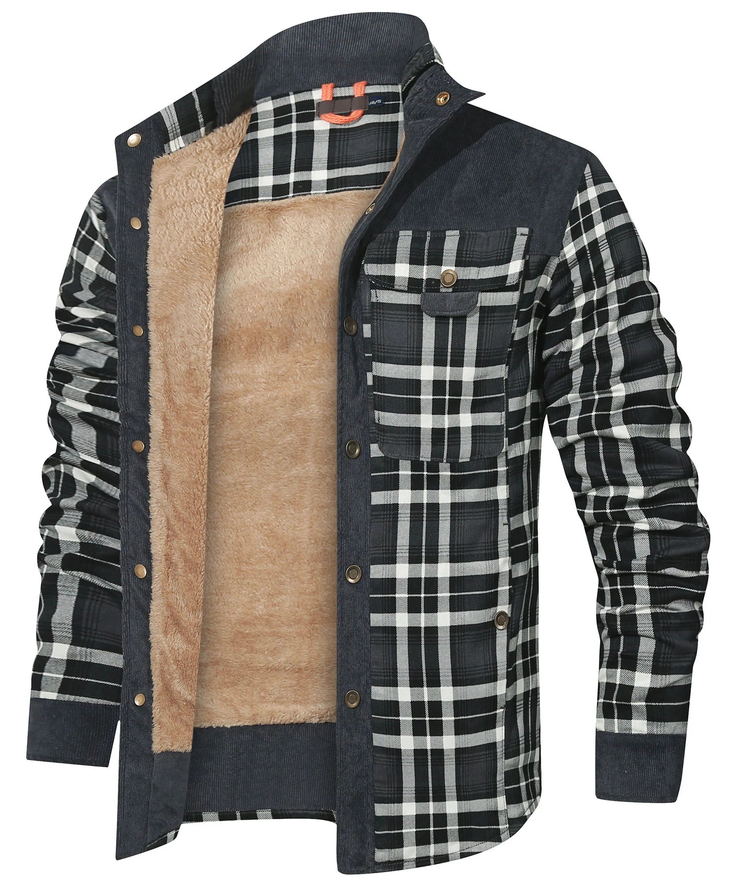 Herren Bomberjacke Winter Winddicht Plaid Sherpa Fleece 8