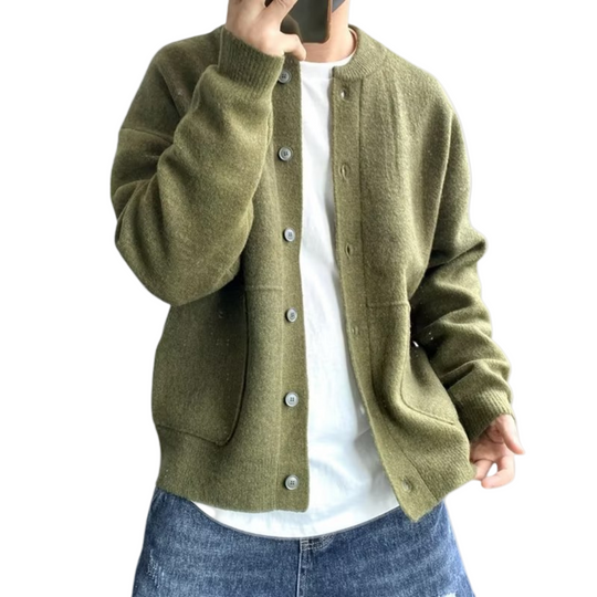Herren Cardigan mit Knopfleiste und gerippten Säumen 0