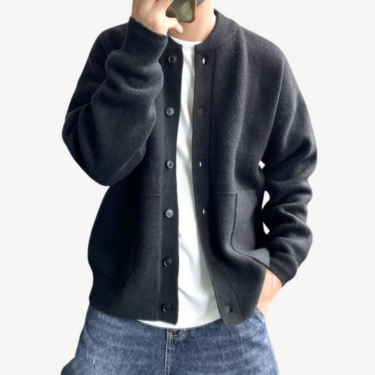 Herren Cardigan mit Knopfleiste und gerippten Säumen 2