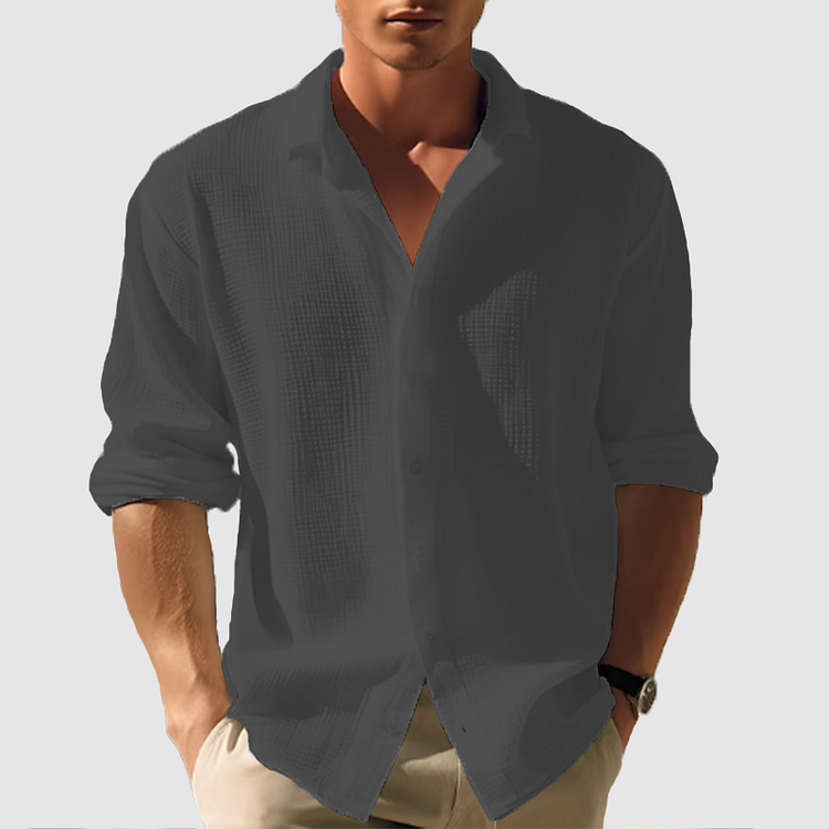 Herren Casual Hemd mit langen Ärmeln, einfarbig und mit Revers 6