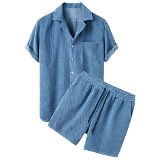 Herren Corduroy Hemd und Shorts Set Relaxed Fit 0