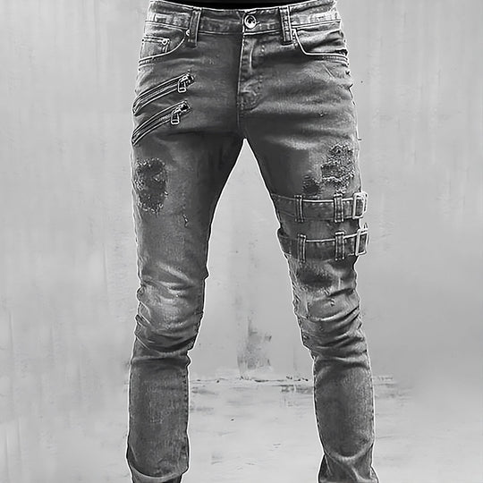 Herren Denim Jeans mit Schnallen und Reißverschlüssen 2