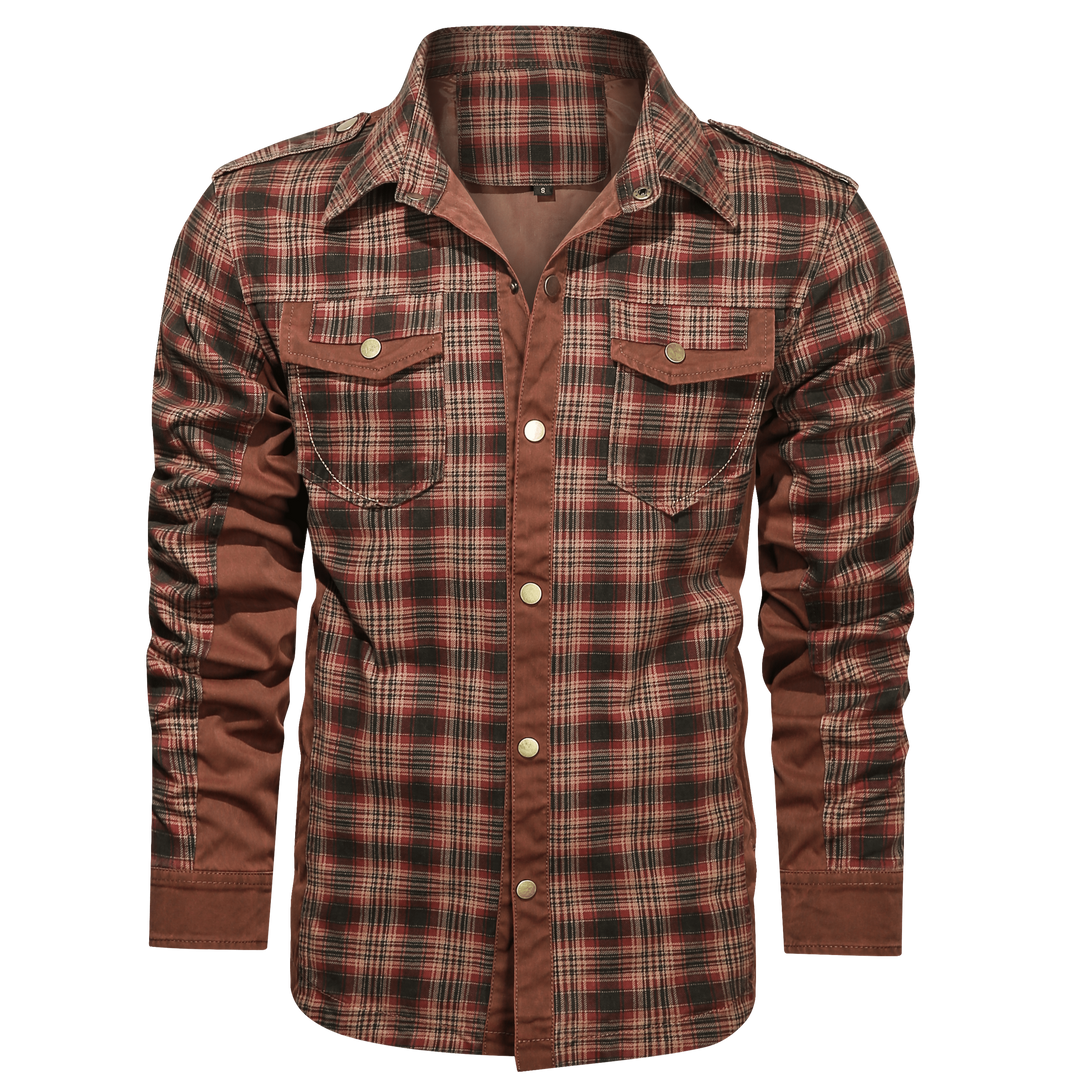Herren Flanellhemd Langarm Klassisch Baumwolle-Polyester 5
