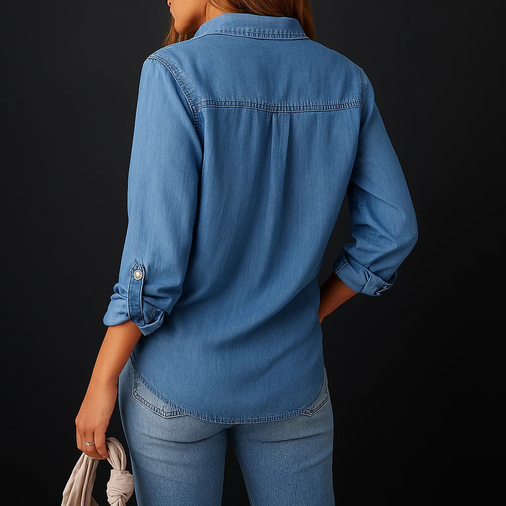 Herren Hemd Denim Klassischer Schnitt Entspannt Langarm 2