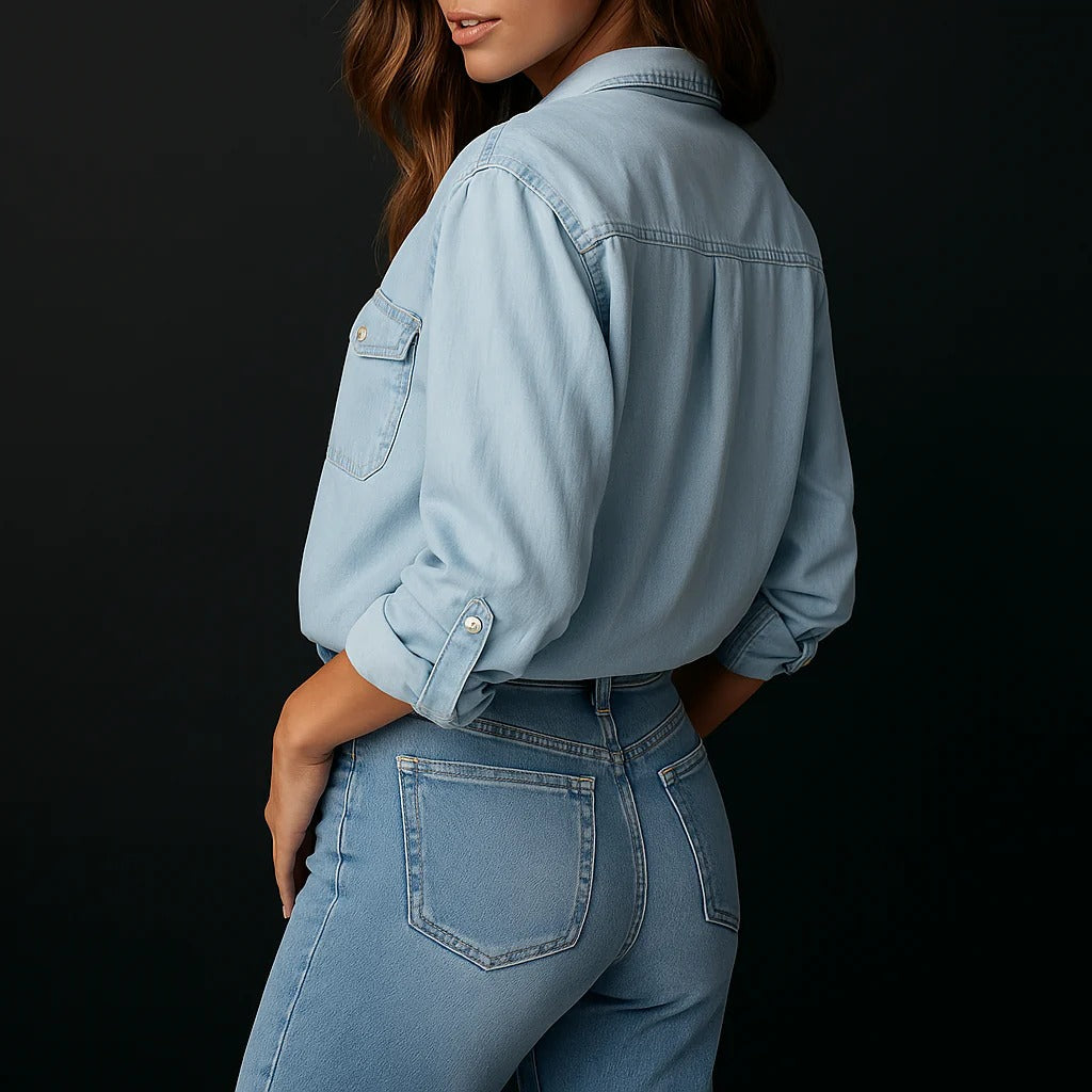 Herren Hemd Denim Klassischer Schnitt Entspannt Langarm 3