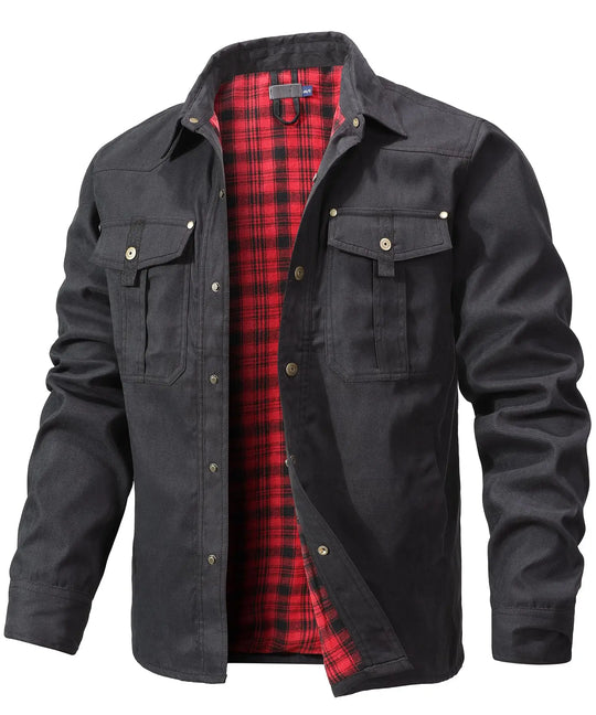 Herren Jacke Casual Flanellgefüttert Polyester Shacket mit Druckknöpfen 11