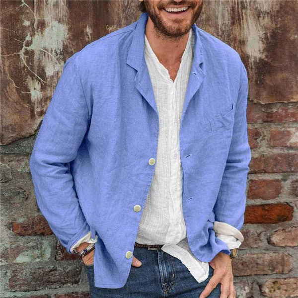Herren Jacke Casual Leinen Leicht Atmungsaktiv für Frühling und Sommer 3