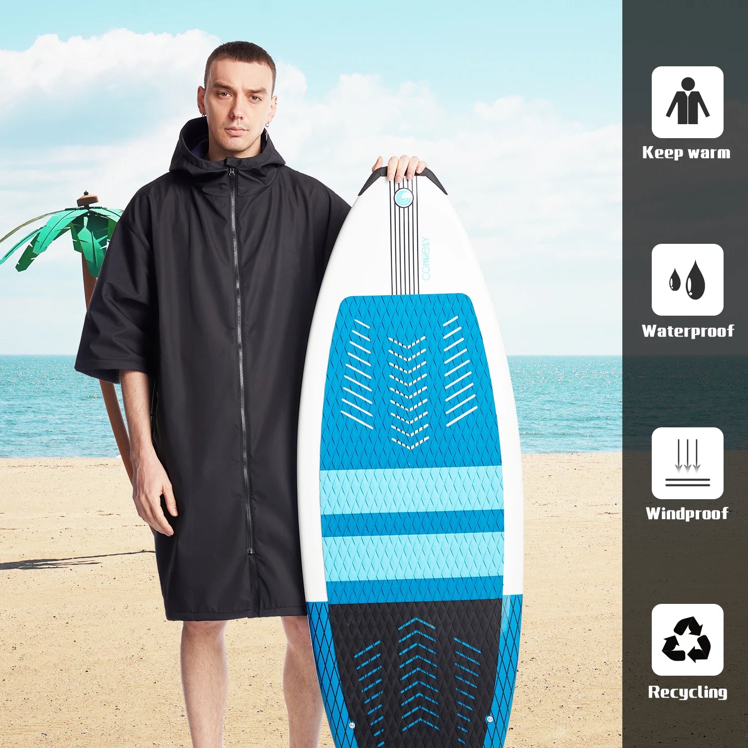 Herren Kapuzen Umhang Kurzarm Wasserabweisend Für Schwimmen Und Surfen 3