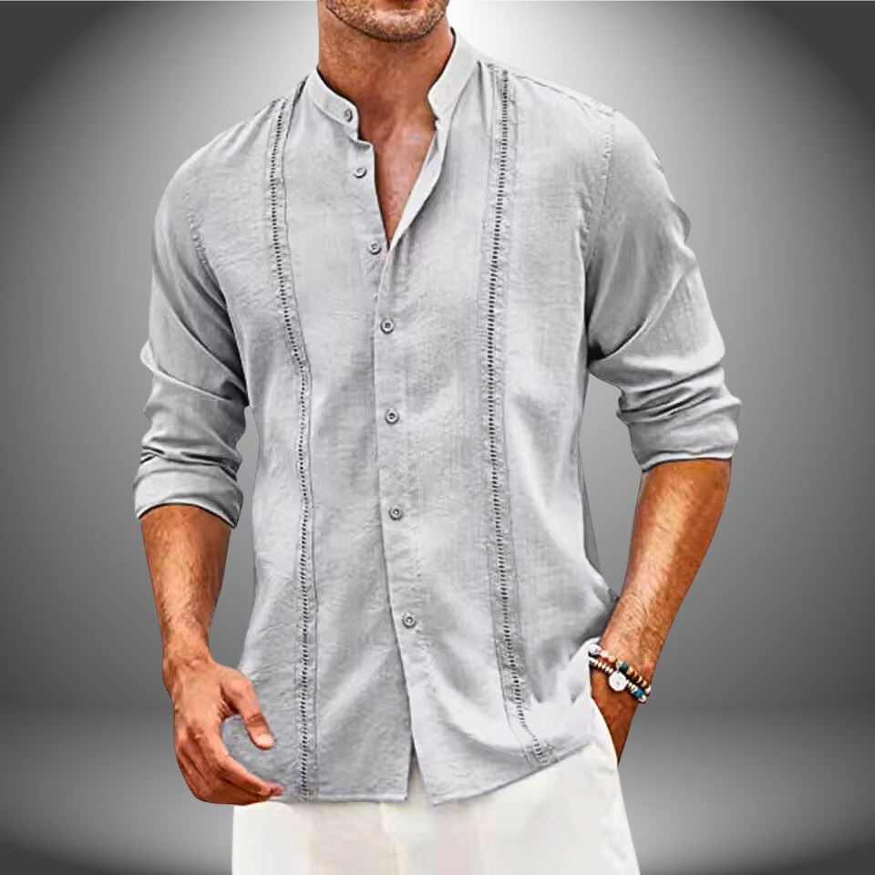 Herren Langarmhemd mit Mandarin-Kragen und Slim Fit Design 3