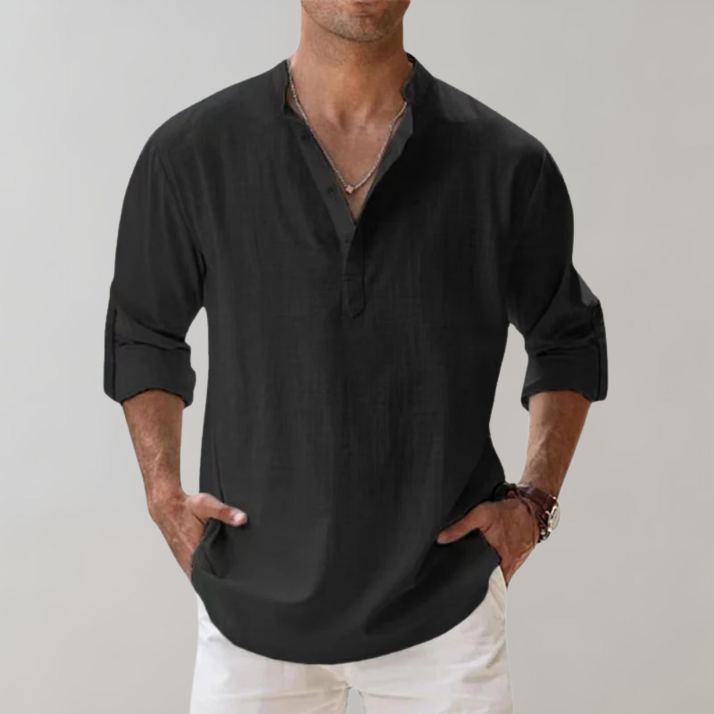 Herren Leinen Hemd Oversize Offene Kragenlinie Langarm Casual 3